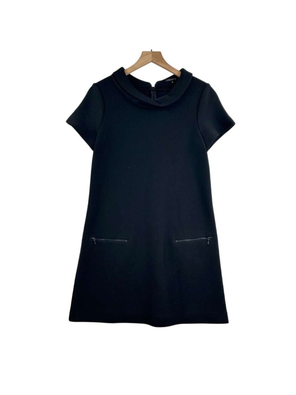 Theory Dress Women's Size 10 Black Short Sleeve Wool Blend Collared A-Line Mini